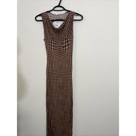 Revolve Miaou Selena Dress Warped brown Plaid open back size M NWT - Picture 10 of 11